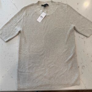 Ann Taylor Light Beige and Gold  Short Sleeve Knit Top